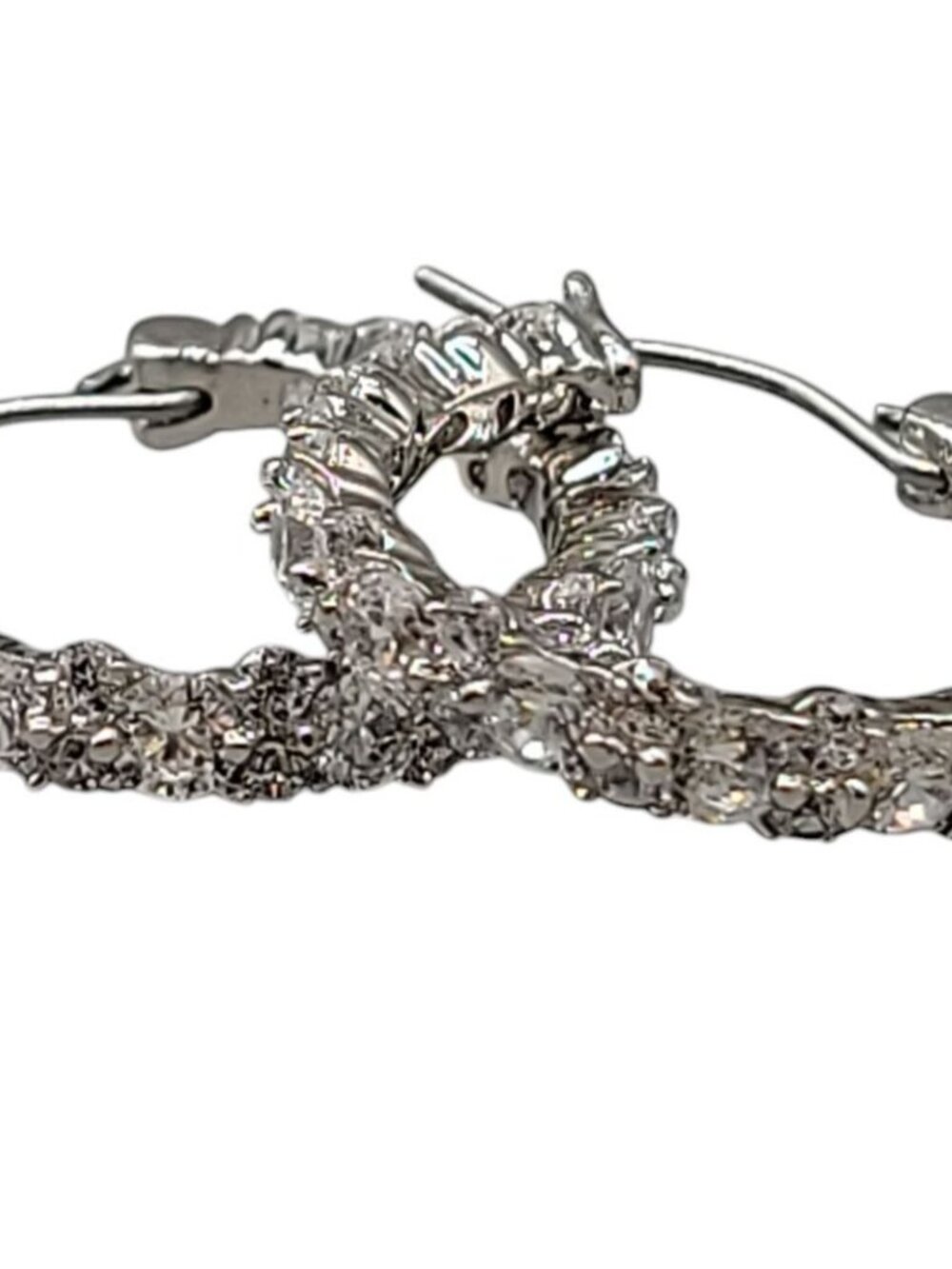 Cubic Zirconia Pave Sterling Hoop Earrings Latch Closure 925 Setting Sparkling - Picture 7 of 14